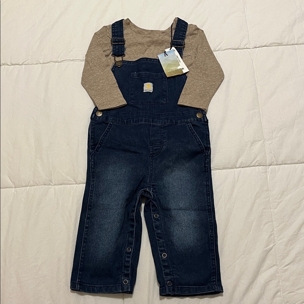 Ocean + Coast Denim Overalls with Long-Sleeve Tan Top